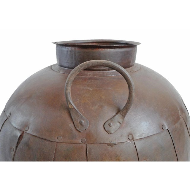 Vintage Rustic Industrial Iron Rivet Pot / Planter For Sale - Image 4 of 5