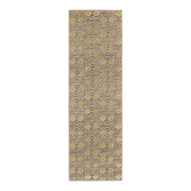 Rug & Kilim’s Block Print Runner With Gold & Beige-Brown Geometric Pattern For Sale