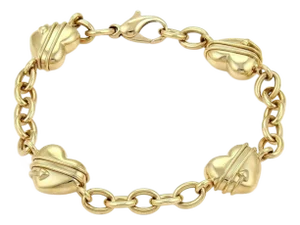 Tiffany & Co. 18k Yellow Gold Cupid 4 Heart Charms Oval Chain Link Bracelet