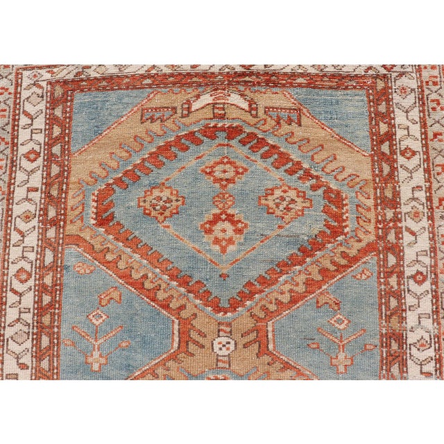 Hand-Knotted Antique Persian Karajeh Runner With Sub-Geometric Tribal Medallions 3'2 X 10'8 For Sale - Image 9 of 13