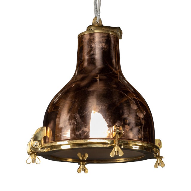 Vintage Danish Polished Brass Cargo Ship Light, 1960 For Sale