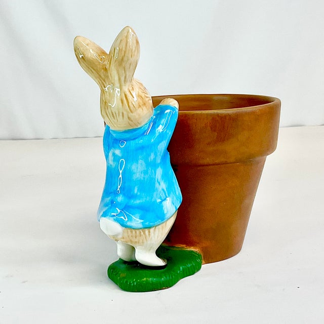 Tiffany Blue Vintage Boho Chic English Traditional Whimsical Peter Rabbit Planter For Sale - Image 8 of 17