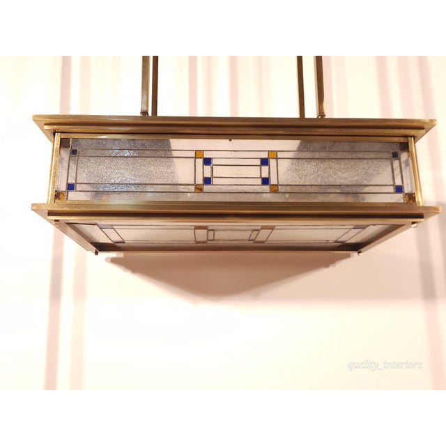 Metal Vintage Monumental Mission Arts and Crafts Prairie Frank Lloyd Wright Chandelier 36" X 36" For Sale - Image 7 of 12