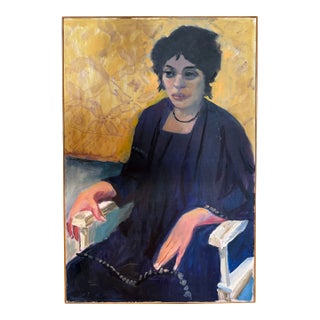 Original Vintage Oil Painting of a Woman Seated by Artist David Shaw For Sale