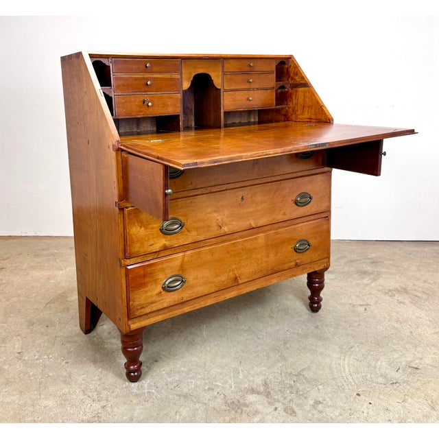 Brown Early 19th Century Antique Cherry Wood and Pine Slant Top Secretary Desk For Sale - Image 8 of 12