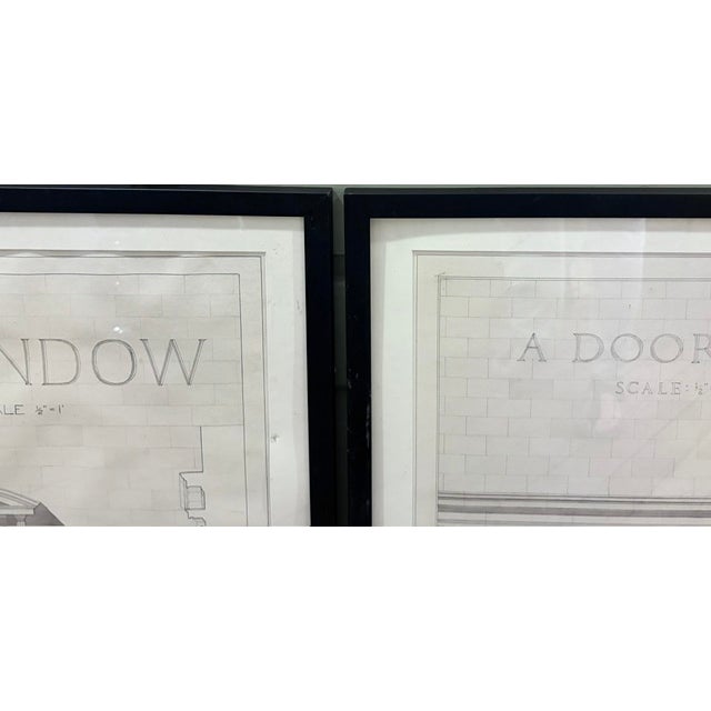 Early Pair of Framed Architectural Drawings of Neoclassical Architecture - Door and Window For Sale - Image 4 of 8