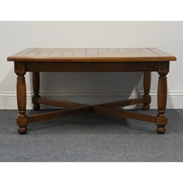 Ethan Allen Old World Treasures Collection 38" Distressed Rustic Farmhouse Square Accent Coffee Table 29-8000 For Sale In Kansas City - Image 6 of 10