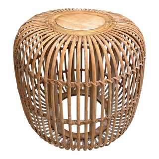 Boho Chic Round Rattan Pouf Ottoman For Sale