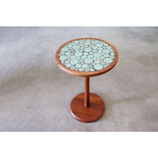 Mid-Century Modern 1960s Attributed Jane and Gordon Martz Teal Coin Tile Side Table For Sale - Image 3 of 9