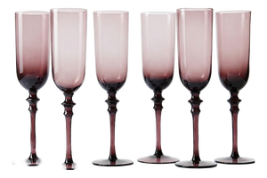 Large Vintage Champagne Flutes in Violet Blown Glass, 1970s, Set of 6