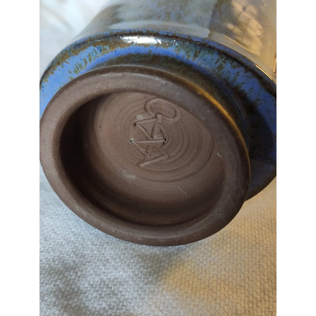 Mid-Century Modern Blue Textured Studio Ceramic Vase in Running Glaze, 1960s For Sale - Image 3 of 7
