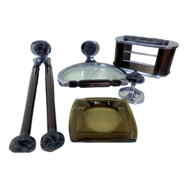 Brutalist Bathroom Set in Nickel-Plated Brass with Relief Stone, 1970s, Set of 5 For Sale