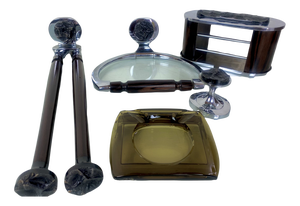 Brutalist Bathroom Set in Nickel-Plated Brass with Relief Stone, 1970s, Set of 5