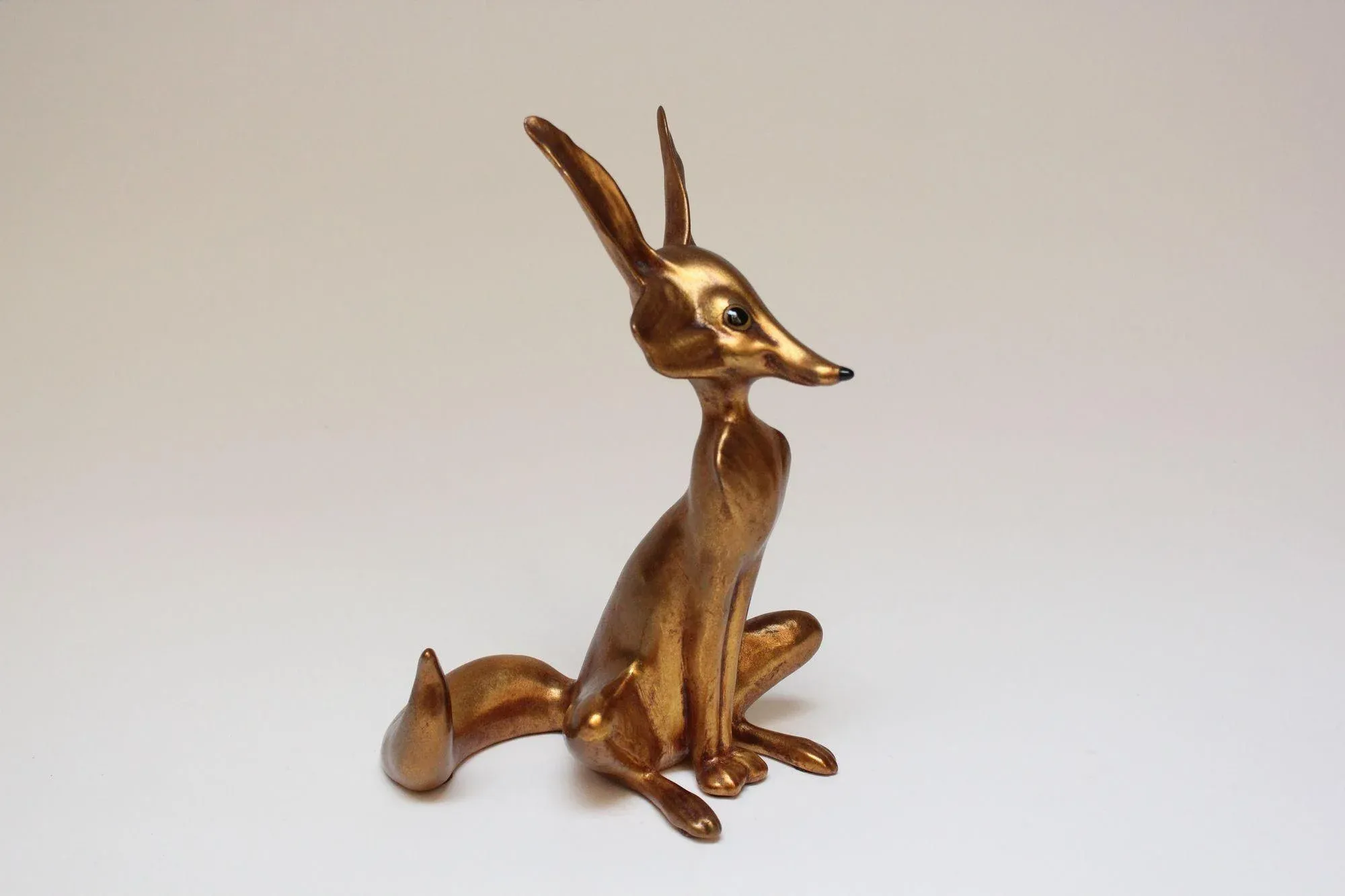 Vintage Gold Leaf Ceramic Fox by Freeman McFarlin Potteries | Chairish