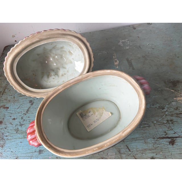 Pink Vintage Late 20th Century Decorative Lotus Flower Tureen For Sale - Image 8 of 10