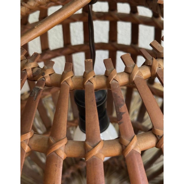 Large Italian Spherical Ceiling Lamp in Wicker, 1950s-1960s For Sale - Image 6 of 10