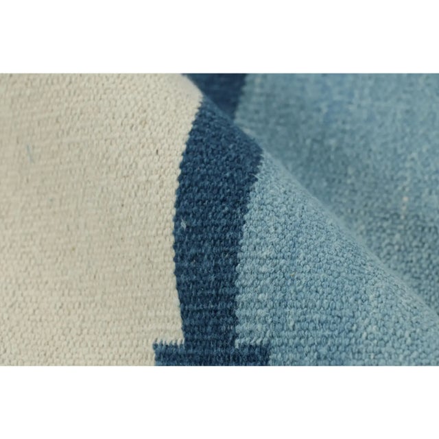 2010s Rug & Kilim’s Contemporary Dhurrie Rug in Blue & White Geometric Square Patterns For Sale - Image 5 of 7