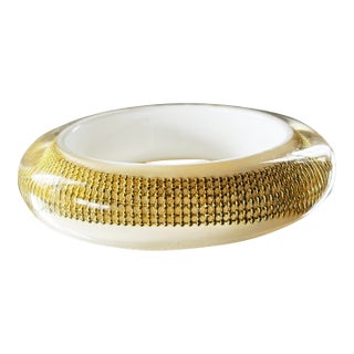 Vintage 1970s Gold Mesh Inlay Lucite Bangle Bracelet For Sale