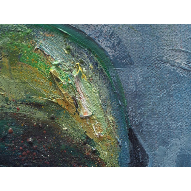Let Your Enemies Come to You by Andreas Claussen | Oil on canvas Astronaut with a blue sphere and creature For Sale - Image 4 of 5