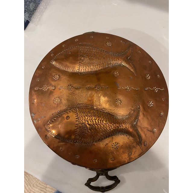 Vintage Copper and Brass Mold With Raised Fish Decorations on Front For Sale - Image 10 of 10