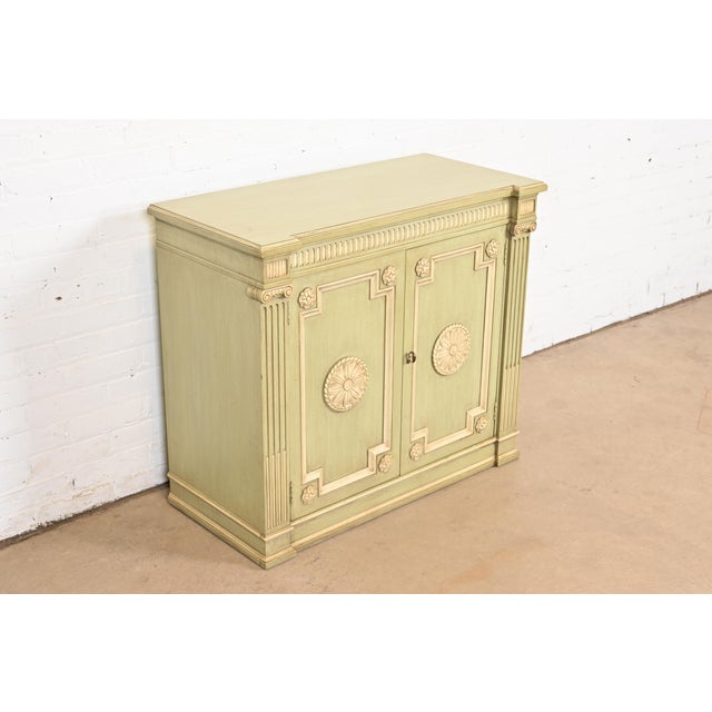 Henredon Henredon Neoclassical Green and Cream Lacquered Sideboard Buffet or Bar Cabinet, Circa 1960s For Sale - Image 4 of 12