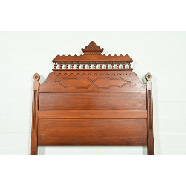 Herter Brothers Style Antique Monumental Eastlake Victorian Carved Walnut Full Size Bed, Circa 1880s For Sale In South Bend - Image 6 of 11