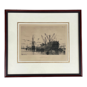 Auguste Ballin Etching Portsmouth Queen C. 19th Century., Framed