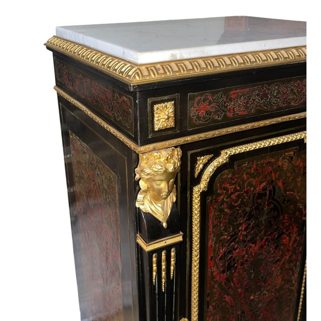 19th Century French Boulle Cabinet With Dore Bronze and White Marble Top For Sale - Image 4 of 9