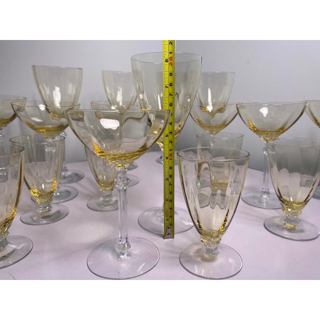 Glass Vintage Fostoria Topaz Depression Glass Stemware Set - 21 Pieces For Sale - Image 7 of 14