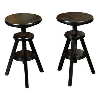 Pair of 1920s American Adjustable Artist's Stools with Black Finish For Sale