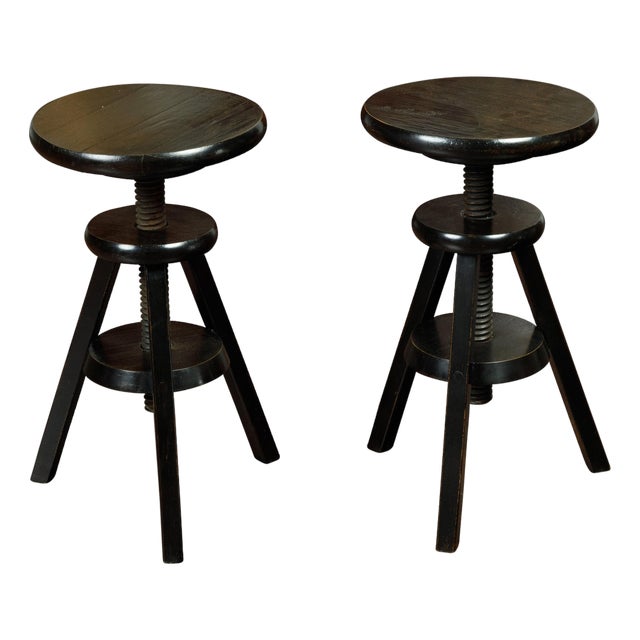 Pair of 1920s American Adjustable Artist's Stools with Black Finish For Sale
