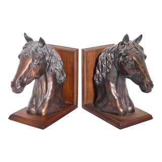 1980s Hand-Painted Resin Horse Head Bookends by Devine - a Pair For Sale