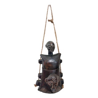 Vintage Tribal African Luba Congolese Female Sculpture Carved Box 21.5" H For Sale