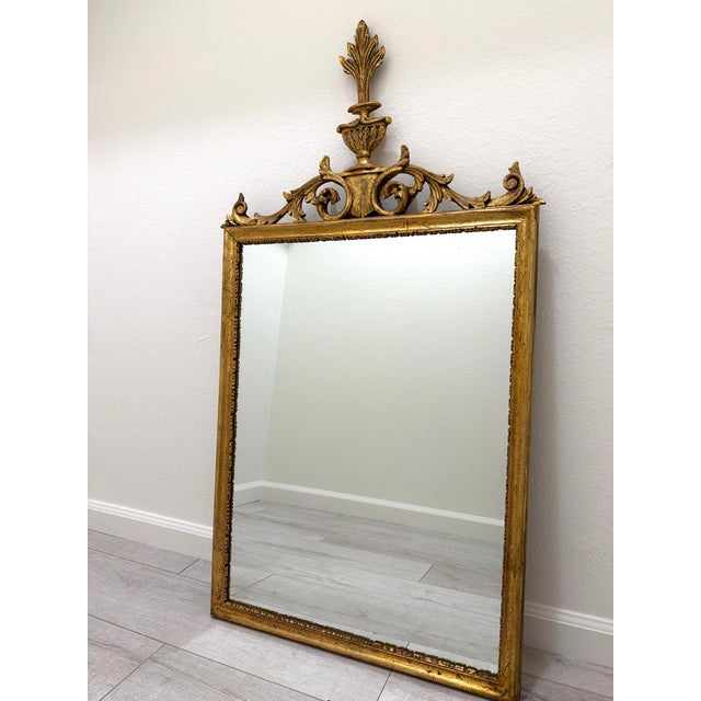 Gold Rococo Style Italian Gold Leaf Scrolled Vase Acanthus Leaf Crest Mirror For Sale - Image 8 of 10