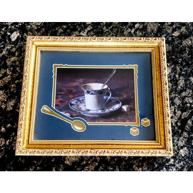 Late 20th Century Vintage Chinoiserie Teacup Still Life Framed Print With Exquisite Mat Board Accents Excellent Condition. For Sale - Image 5 of 10