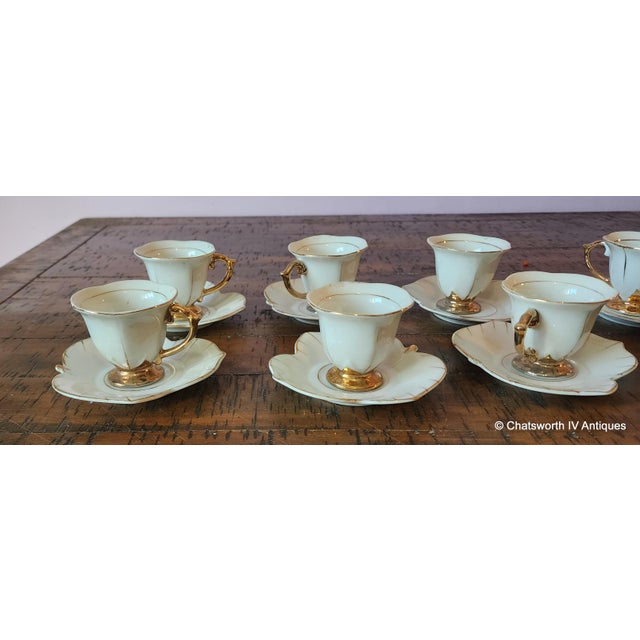 1960s Set 8 Japanese Porcelain Lotus Shaped Demitasse Cups & Saucers, C1970s For Sale - Image 5 of 10