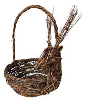 Vintage Natural Vine and Pinecones Stag Deer Basket