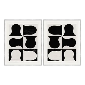Black and White Abstract Series I & II Art Print in Silver Frame by Paule Marrot - Set of 2