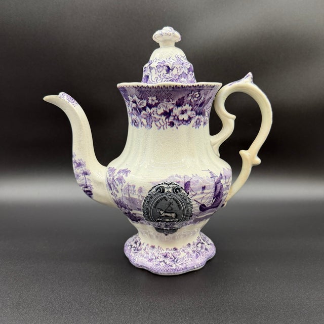 Ceramic A Very Rare and Unusual Purple and Gray Transferware Decorated Coffeepot, Circa 1830's For Sale - Image 7 of 18