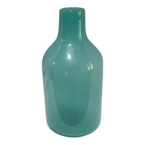 Late 20th Century Hand Blown Art Glass Aqua, Sea Glass, Spa Blue Bottle Vase