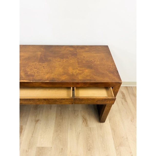 Rare Vintage Hekman MCM Burlwood Desk With Three Drawers Mid Century Collectable For Sale - Image 9 of 13