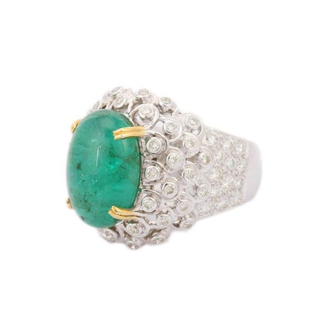 Not Yet Made - Made To Order 18kt Solid White Gold Estate Emerald Diamond Dome Ring for Women Size 7 For Sale - Image 5 of 8