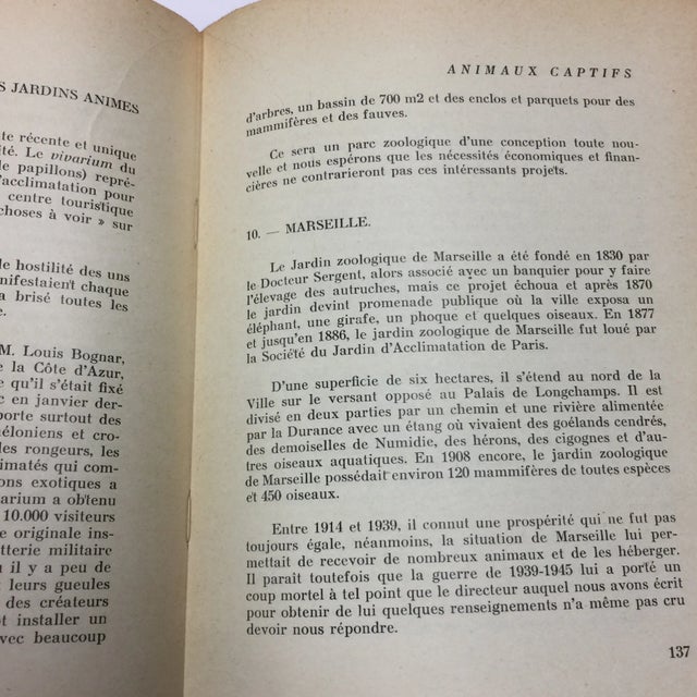 Cream "Animaux Captifs French Zoos" 1954 Book For Sale - Image 8 of 11