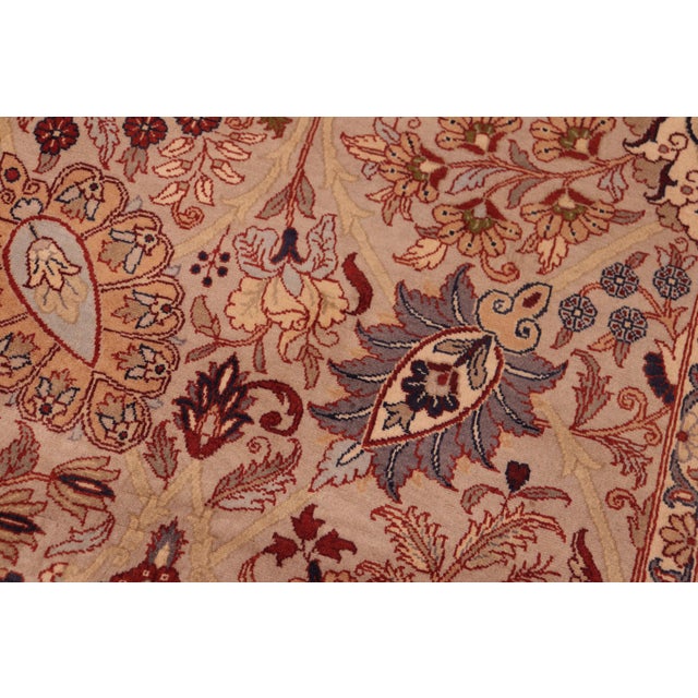 1990s Shabby Chic Floral 1990's Pak-Persian Taupe/Blue Wool Rug - 6'2'' X 9'4'' For Sale - Image 5 of 9