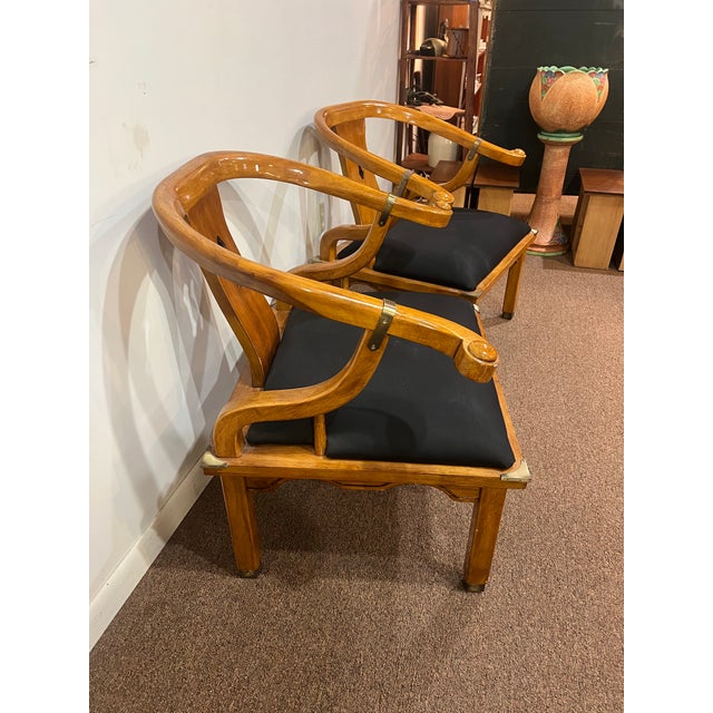 Wood James Mont Style MCM Horseshoe Club Chairs Set of 2 For Sale - Image 7 of 12