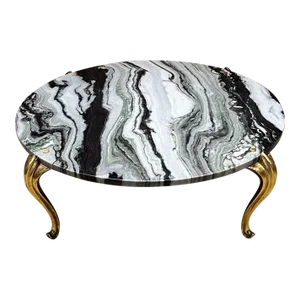 1950s French Round Coffee Table Marble Gilded Cabriole Legs