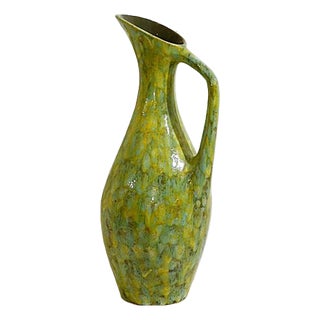Large Mid-Century Green Ceramic Spout Jug For Sale