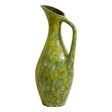 Large Mid-Century Green Ceramic Spout Jug For Sale