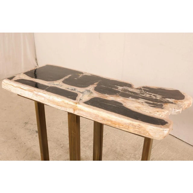 Petrified Wood Console Table with Modern Metal Base For Sale - Image 9 of 12