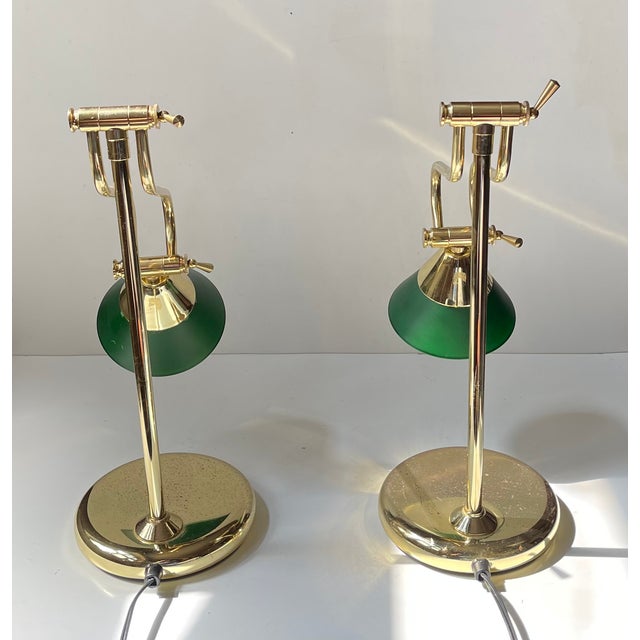 Vintage Scandinavian Bankers Desk Table Lamps in Brass and Green Glass, 1990s, Set of 2 For Sale - Image 4 of 12
